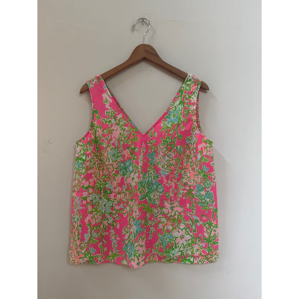 Lilly Pulitzer Pink Green Floral V-Neck Sleeveless Top
